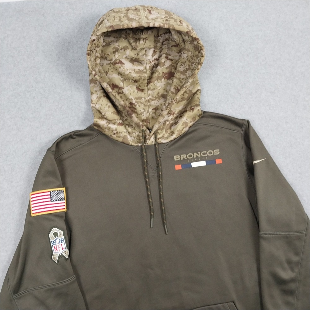 Denver Broncos Hoodie Mens Medium Green Nike Salute To Service Camo Patches - Picture 5 of 12